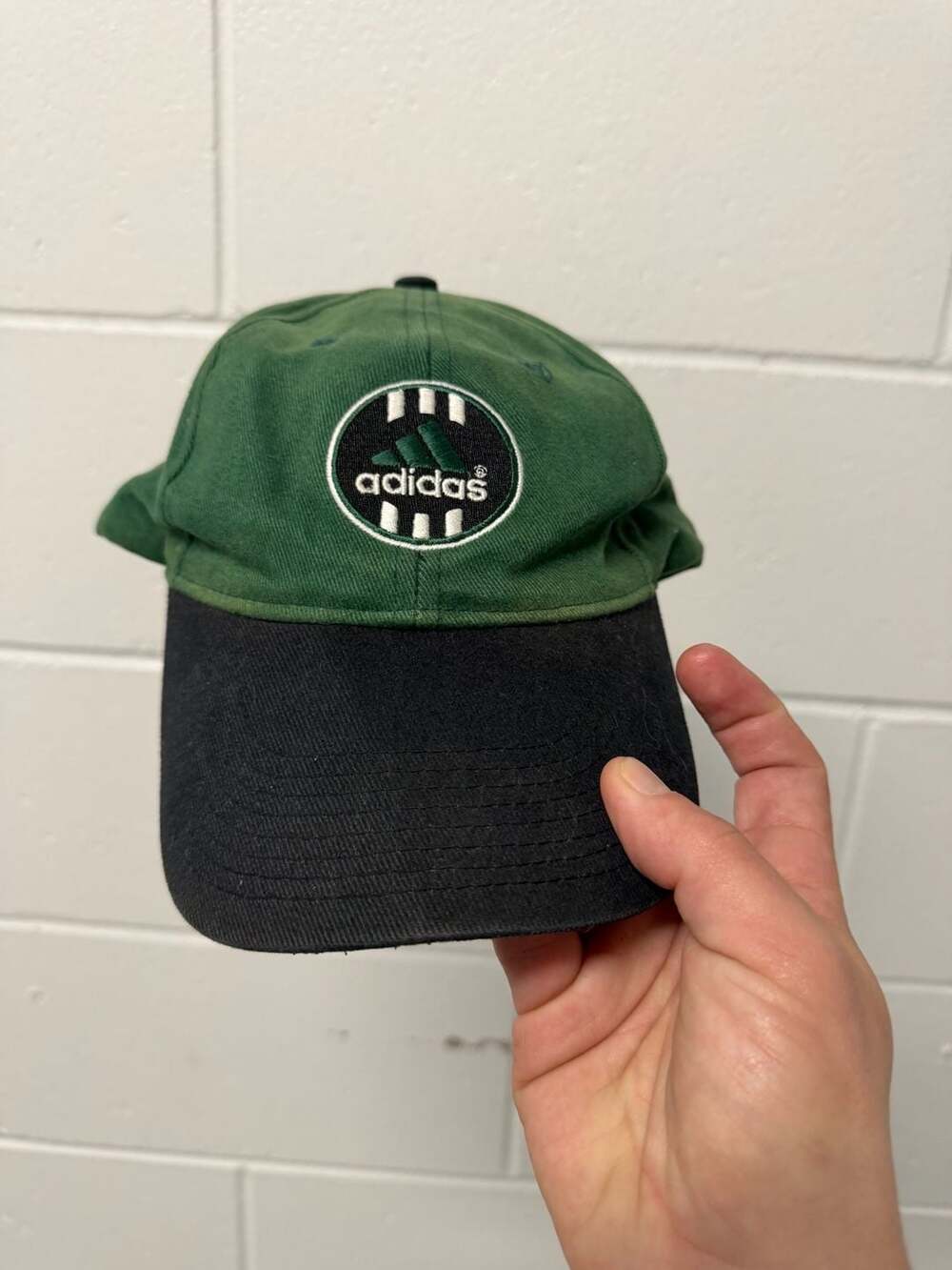 Vintage Adidas 90s Two-Tone Green and Black Circle Patch Strapback Hat